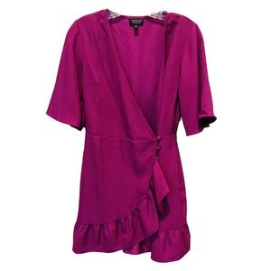 TopShop Blouse Women’s SZ 2  Purple Side Buttons Ruffle Hem Top Long Tunic